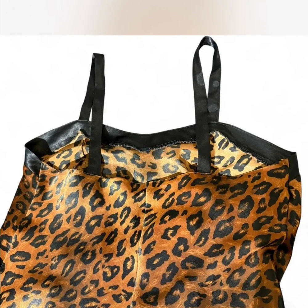 Kathy Ireland Leopard Print Satin Lingerie Slip Dress Nightie Small